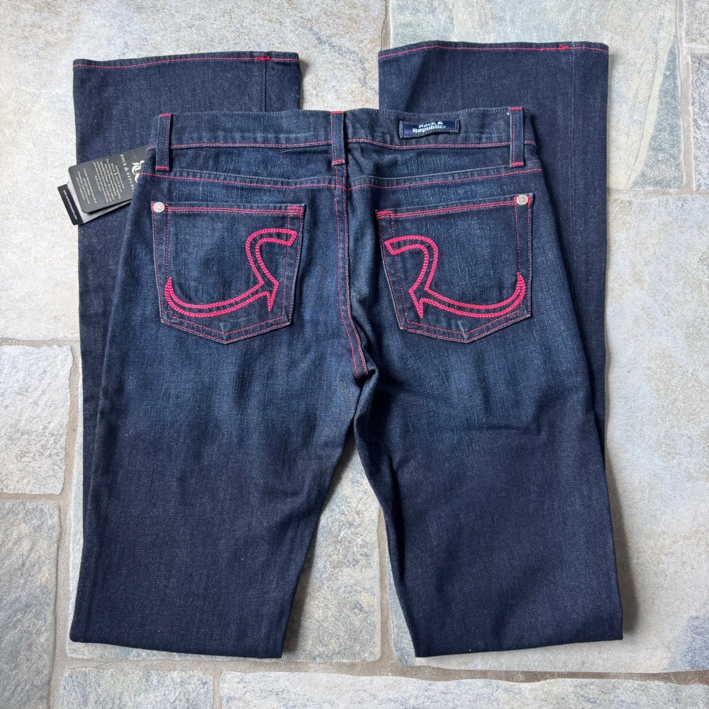 BNWT Y2K Rock & Republic Jeans Size 27 Rare Hot Pink Stitch Slight Flare Denim